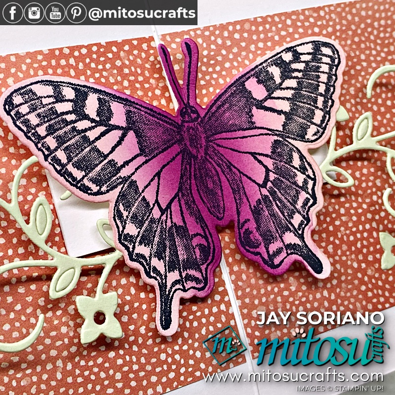 Inside Close Up Of Horizontal Pop Up Butterfly Card with Butterfly Brilliance from Mitosu Crafts UK by Barry Selwood & Jay Soriano Independent Stampin' Up! Demonstrators