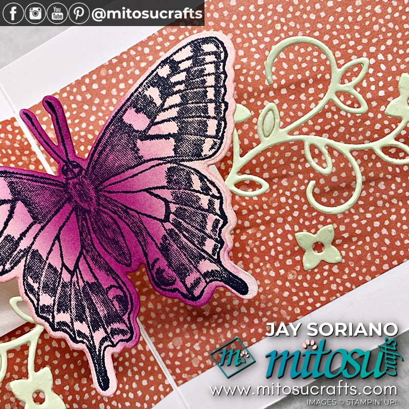 Inside Side View of Horizontal Pop Up Butterfly Card with Butterfly Brilliance from Mitosu Crafts UK by Barry Selwood & Jay Soriano Independent Stampin' Up! Demonstrators