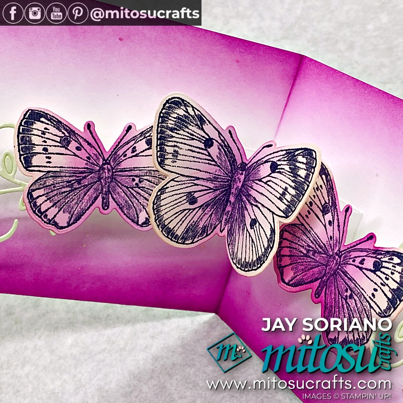 Inside Side View of Triple Horizontal Pop Up Butterfly Card with Butterfly Brilliance from Mitosu Crafts UK by Barry Selwood & Jay Soriano Independent Stampin' Up! Demonstrators