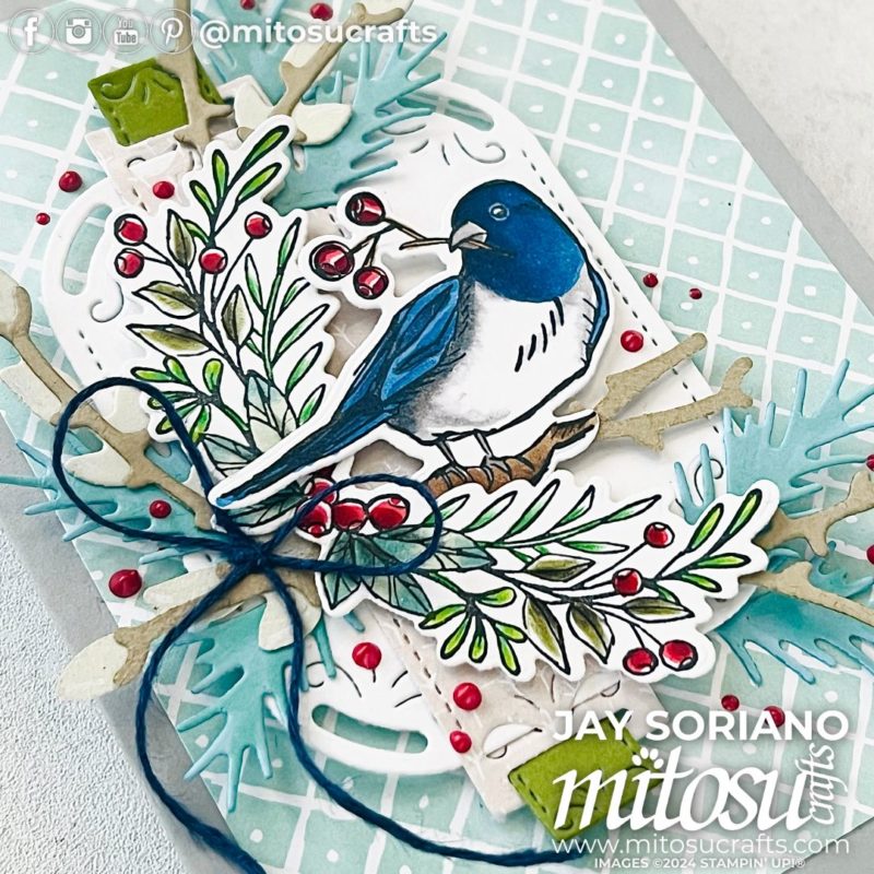 Winterly Tree Tops Blue Bird Card Making Idea Mitosu Crafts by Barry & Jay Soriano Stampin Up UK France Germany Austria Netherlands Belgium Ireland