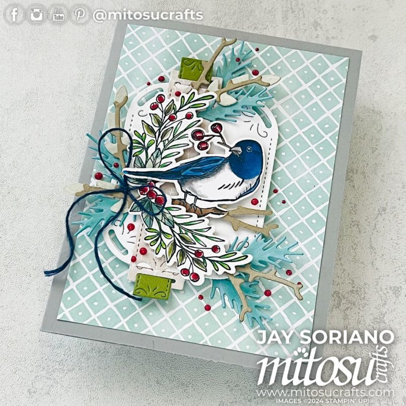 Winterly Tree Tops Blue Bird Card Making Idea Mitosu Crafts by Barry & Jay Soriano Stampin Up UK France Germany Austria Netherlands Belgium Ireland