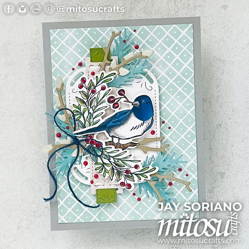 Winterly Tree Tops Blue Bird Card Making Idea Mitosu Crafts by Barry & Jay Soriano Stampin Up UK France Germany Austria Netherlands Belgium Ireland